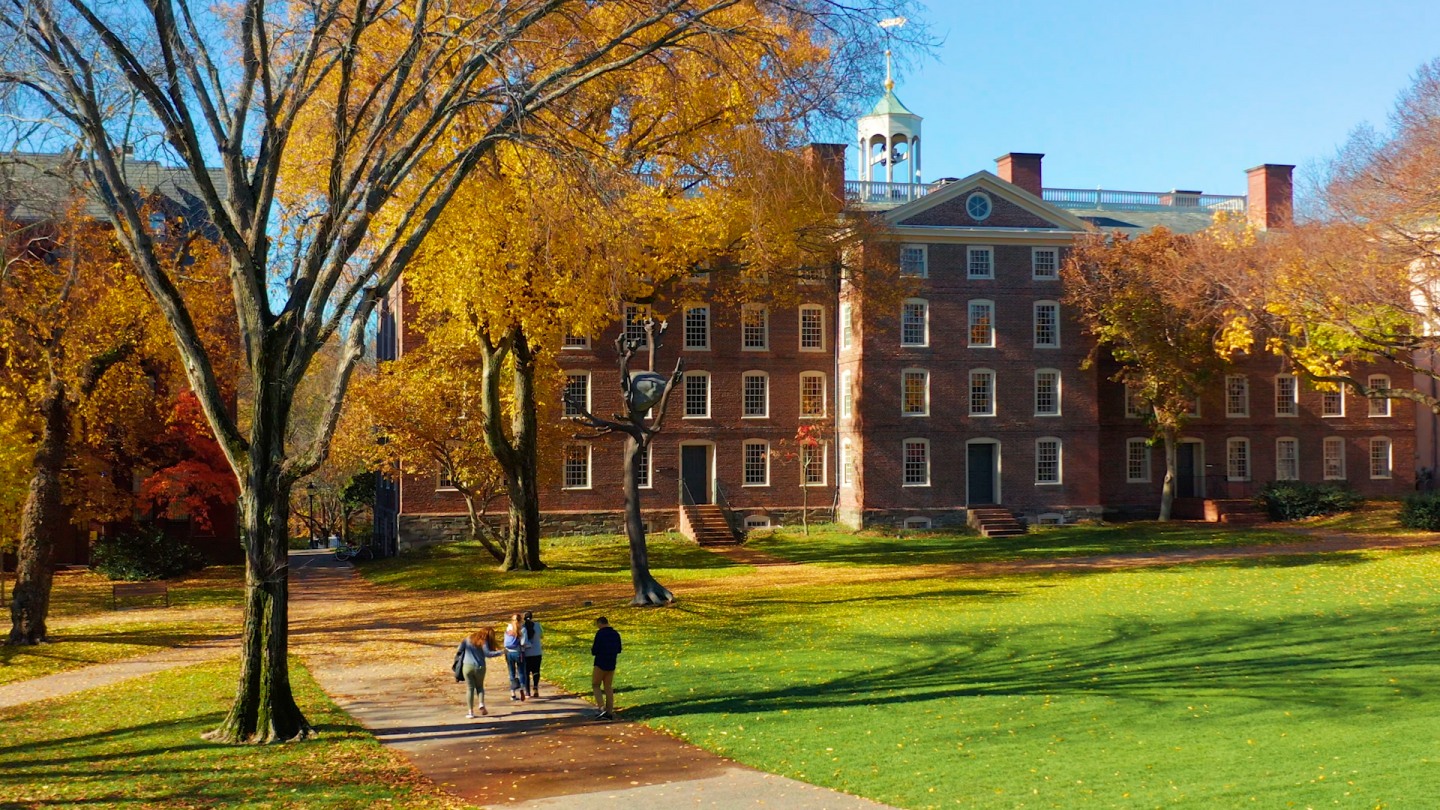 Brown University campus green in autumn, Providence